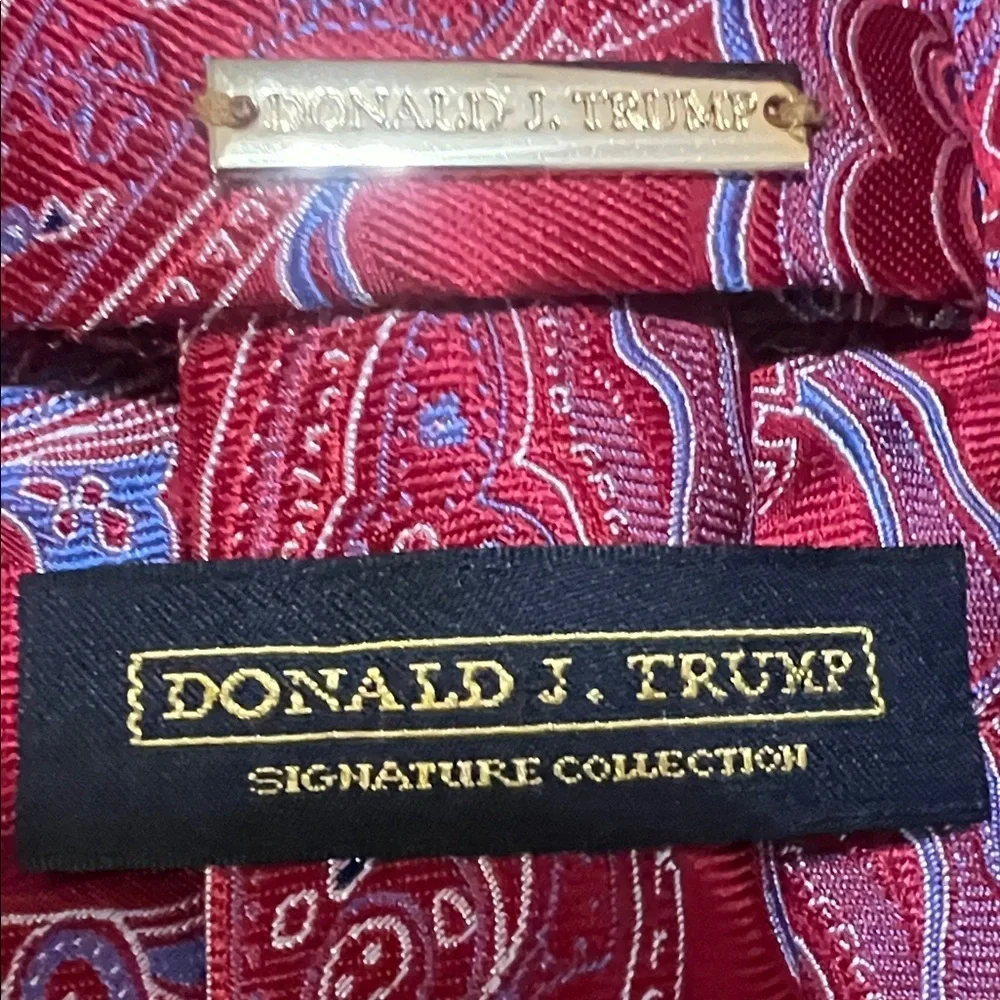 DONALD J TRUMP- Vibrant Paisley Silk Tie -  RED Pink and Blue